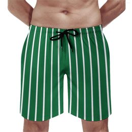 Men's Shorts Green And White Striped Board Summer Vertical Lines Print Funny Beach Men Sportswear Quick Dry Graphic Swim Trunks