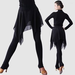 Stage Wear Latin Dance Pants Lady Black Chiffon Skirts Tights Women Cha Rumba Samba Tango Salsa Dancing Practise Adults DNV11690