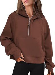 Autumn And Winter Yoga Wear Women's Sports Half-zip Hoodie Loose Short Plus Fleece