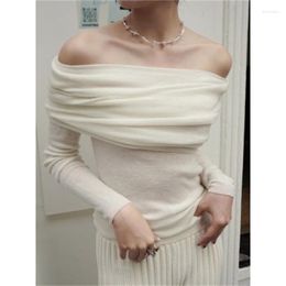 Women's Sweaters Slim Knitting Sweater For Women Spring Slash Neck Long Sleeve Solid Minimalist Pullover Female Clothing 2023 T-shirt P731