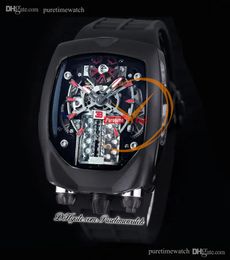 Bugatti Chiron Tourbillon Autoamtic Orologio da uomo Cassa in acciaio PVD Scheletro nero Quadrante rosso Super Version Herrenuhr Reloj Hombre Orologi BU200.21.AE.AB.A Puretime G7