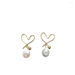 Dangle Earrings Natural Freshwater Pearl Female Cross 18K Gold Plated Copper Love Sweet Celebrity