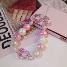 Cell Straps Charms Mobile Strap Short Wrist Colorful Cat Bead Beads Bursting Round Bead Pendant Universal Case Anti Sling