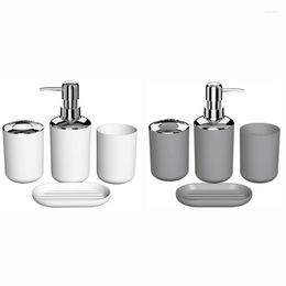 Bath Accessory Set 8 Pcs Plastic Bathroom Toilet Brush Accessories With Toothbrush Holder Cup(Grey&White)