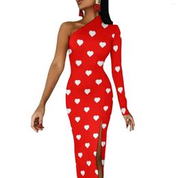 Casual Dresses Hearts Print Maxi Dress Long Sleeve White And Red Sexy Bodycon Spring Aesthetic Women Graphic Vestidos