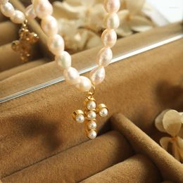 Pendant Necklaces Women's Elegant Imitation Pearl Cross Fashion High Jewellery Customer