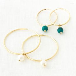 Hoop Earrings Turquoise 14K Gold Filled Natural Pearl Trend Korea Jewellery Brincos Pendientes For Women