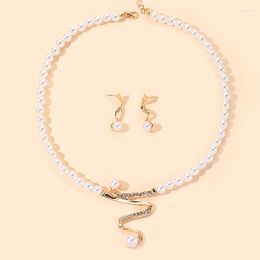 Chains 3pcs Rhinestone Geometric S Style Choker Necklace Simulated Pearl Beaded Chain Drop Earrings Women Bridal Jewellery Sets Gifts