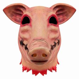 Party Masks 2022 Scary Mask Pig Head Mask Latex Full Head Headgear Halloween Realistic Biochemical Evil Monster Animal Scary Costume Party J230807