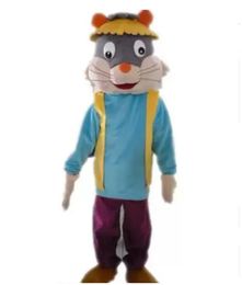 Discount factory sale a cat mascot costume with a blue shirt and a hat for adult to wear
