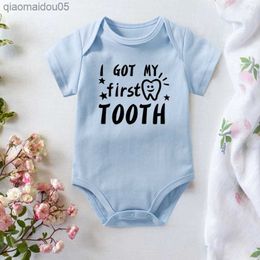 I Got My First Tooth Print Funny Baby Bodysuit Cotton Newborn Rompers Boys Girls Onesies Baby Shower Gifts L230712