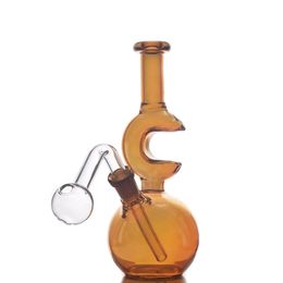 14mm Female Hookah Glass Bongs Moon Shape Nano Plating Design Recycler Water Pipe 7.5inch Dab Oil Rigs with Male Glass Oil Burner Pipe Smoking Accessory