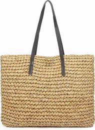 Woven Beach Bags for Women Straw Beach Bag Woven Tote Bag With Zipper Summer Handbag Handmade Straw Tote HKD230807