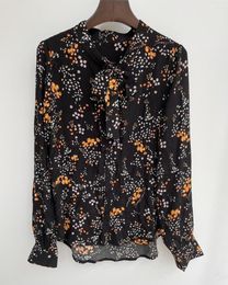 Women's Blouses Blouse Floral Print Lace Up Stand Collar Long Sleeve Single Breasted Vintage Viscose Shirt