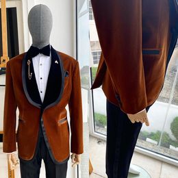 Men's Suits Shawl Lapel Slim Fit Formal Wedding Party Tuxedos Groomsmen Blazer Pants 2 Pieces Custom Made Terno Masculino