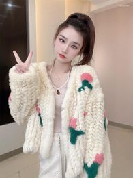 Women's Fur 2023 Autumn And Winter Faux Jacket Korean Style Fashion Knitted Embroidered Cardigan Loose Casual Wear