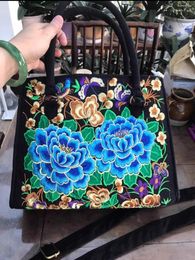 Evening Bags Vintage Women's Bag On Offer Black Canvas Floral Tote Ethnic Style Embroidery Ladies Handbags Fashion Square