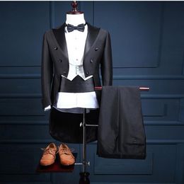 Tailcoat Style Groomsmen Peak Lapel Groom Tuxedos Double-Breasted Men Suits Wedding Prom Dinner Man Blazer Jacket Pants Tie309f