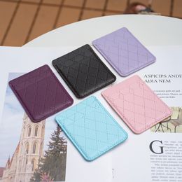 Universal Chequered Diamond Grain PU Leather Stick On Wallet Cases For Iphone 15 14 Samung S23 FE S22 Two Cards ID Credit Slot Pocket 3M Sticker Mobile Back Phone Cover