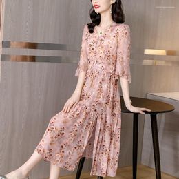 Casual Dresses 2023 Summer Fashion Temperament Floral High Street Print Mulberry Silk Beach Dress Sexy Women Elegant Party Skirt