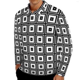 Men's Polos Retro Square Casual T-Shirts Black And White Polo Shirt Male Autumn Long Sleeve Printed Clothes Big Size 5XL 6XL