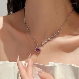 Pendant Necklaces Purple Crystal Peach Heart Elegent Necklace Girls Cool Clavicle Chain Aesthetic Jewellery Zircon Y2k Accessories