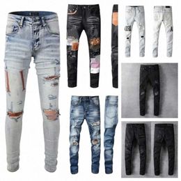 Designer Jeans Ksubi Jeans Stacked Men Distressed Ripped Skinny Cowboy Pant Rock Revival Trousers Straight Letter Hip Hop Cool Fashion Sty F5pe#mgm1