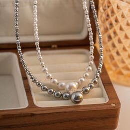 Choker Minar Trendy Round White Black Colour Imitation Pearl CZ Zircon Beaded Necklaces For Women Female Silver Plated Copper