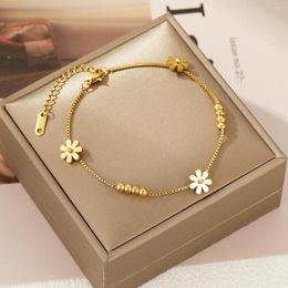 Link Bracelets Daisy Bracelet For Women Pearl Metal Bead Fine Chain Sweet And Lovely Jewellery Girl's Gift Romantic Fashion Golden Pink