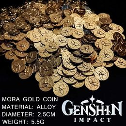 Pins Brooches Genshin Impact Mora Gold Coin Gold Plated Role-Playing Accessories Props Game Treasure Box Metal Coin Collection Gift Wholesale HKD230807