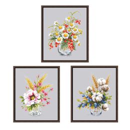 Chinese Products Flower and wheat cross stitch kits silver canvas fabric cotton thread DIY embroidery home wall decoration