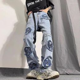 Men's Jeans Items For Autumn American Retro Hip-Hop High Street Style Water Washing Process Tattered Straight Cylinder 2023