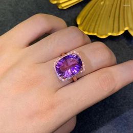 Cluster Rings Luxury Sterling Silver Amethyst Ring For Party 10ct 12mm 16mm Natural Gift Girlfriend