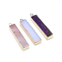 Pendant Necklaces 8x35mm Natural Stone Cuboid Amethyst Opal Rose Quartz Healing Crystals Charms For Jewelry Making DIY Necklace