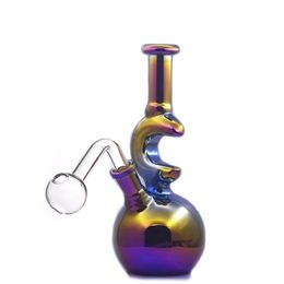 1pcs Nano Plating Hookahs Glass Bong Recycler Ashcatcher Heavy Base Moon Shape Glass Beaker Bongs with 14mm Female Joint Water Pipe Dab Rig Oil Rigs Accessories