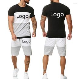 Men's Tracksuits Men Custom Logo Short Sleeve Shorts Casual Sports 2 Piece Customizable Advertising Shirt Crew Neck T-Shirt Suit