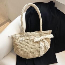 Evening Bags Spring Summer Bucket Bag Women's Handwoven Straw Beach Vintage Handbag Rattan Tote Ins Vacation Small Shoulder