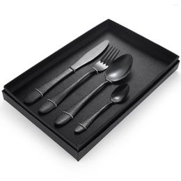 Dinnerware Sets 4pcs Rose Gold Tableware Cutlery Set Matte 18/10 Stainless Steel Fork Spoon Knife Dinner Holiday Gift Box