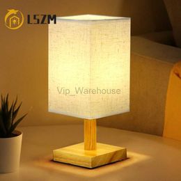 Nordic Square USB Powered Modern Wood Table Lamp 5W Night Light for Bedroom Illumination Cloth Art Gift Wooden Bedside Desk Lamp HKD230807