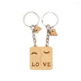 Hooks 2Pair Carved Wooden Keychain Set Couples Gifts Love Heart