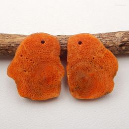 Loose Gemstones Gemstone Design Natural Orange Coral Handmade Nugget Earrings Bead Jewellery Accessories21x17x3mm3.5g