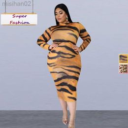 Basic Casual Dresses 2XL-6XL fall clothes for women plus size dresses fashion leopard tiger printing long sleeve sexy dress Wholesale Dropshipping HKD230807