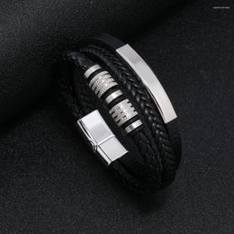 Charm Bracelets Woven Leather Rope Bracelet Fashionable Dual Color Stainless Steel Accessories Magnetic Buckle Men's Accessory Gift