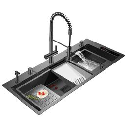 Intelligent purification tank water catalyst purification machine stainless steel black nano kitchen manual large double sink
