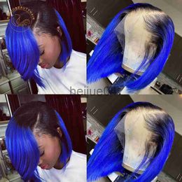 Human Hair Capless Wigs Ombre Blue Bob Lace Front Human Hair Wigs 13X4 Orange 1B613 1B99J Pink Coloured Short Bob Lace Frontal Wig Closure Wig x0802