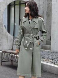 Women's Trench Coats Coat For Women 2023 Autumn Winter Solid Lapels Double-breasted Long Windbreak Jackets Office Lady Clothing Tops