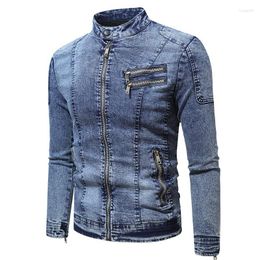 Men's Jackets Slim Denim Jacket Stand Collar High-quality Black Zipper Street Clothing Spring