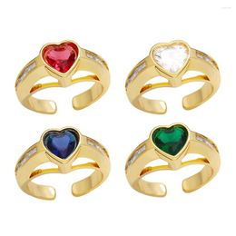 Cluster Rings OCESRIO Big Multicolor Crystal Heart For Women Copper Gold Plated Adjustable Open Ring Jewellery Gift Rigj81