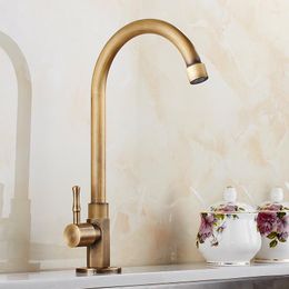 Bathroom Sink Faucets Antique Vertical Single Cold Basin Brass Rotatable European Retro Washbasin Faucet Deck Mounted Water Tap