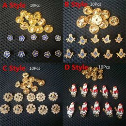 Pins Brooches 10Pcs/Set Classic Metal Freemasons Brooch Rhinestone Santa Claus Masonic Pins Brooches Party Jewelry Accessories Xmas Gifts HKD230807